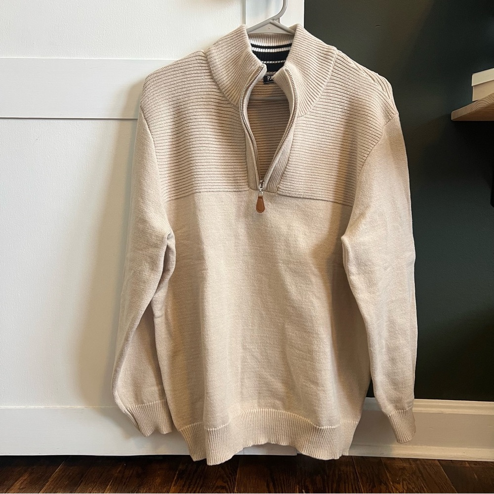 Men's Beige Zip-Up Sweater